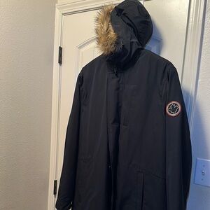Men's Black Parka with Fur Hood